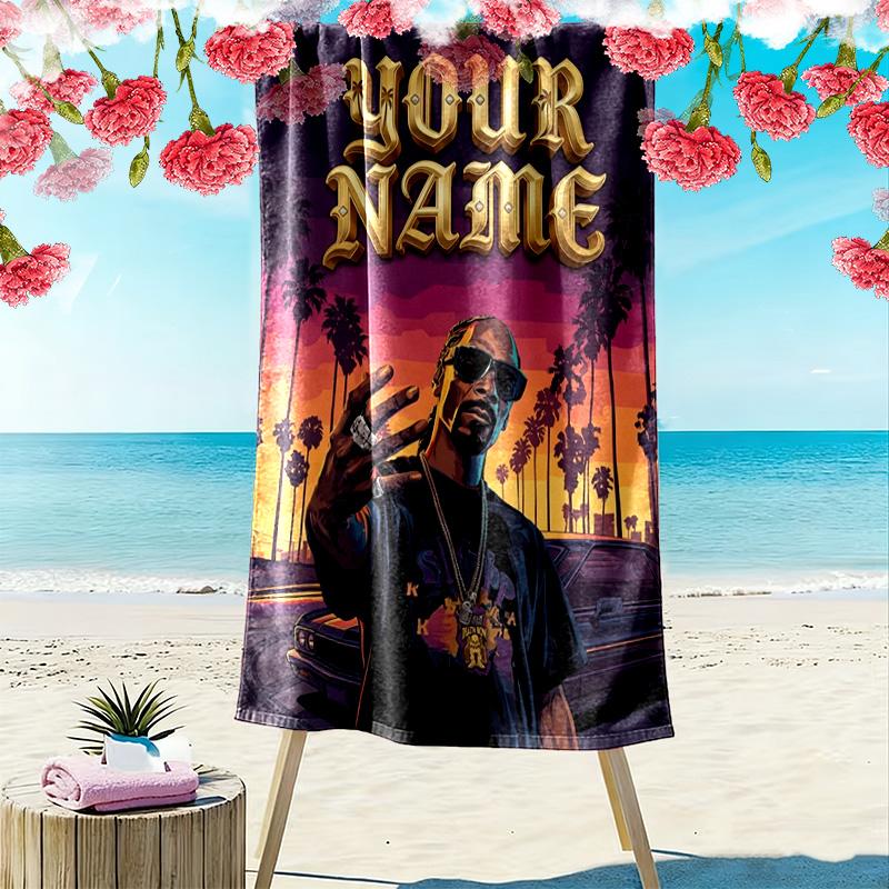 Name Custom Snoop Dogg Print Beach Towel, Large Soft Quick Dry Towel for Beach Camping Swimming