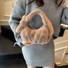Women's Luxury Plush Clutch Cute Bow-shaped Handbag Headphone Coin Purse Fashion Faux Fur Solid Color Soft Pleated Cloud Bag