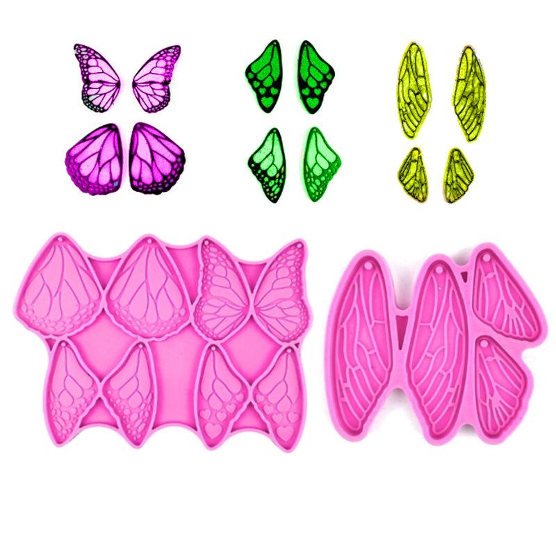 2 Stück Engelsflügel Schmetterling Dekor Ohrring Silikonform für DIY Epoxidharz Handwerk Rucksäcke Anhänger Ornament Schmuckherstellung Werkzeug