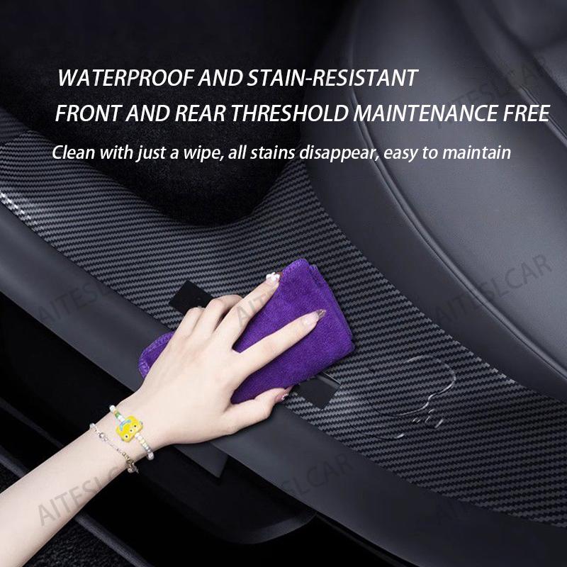 For Tesla Model 3 Highland 2026 + Front Rear Door Sill Guard Anti Scratch Dirt Resistant Threshold Strips Interior Accessories