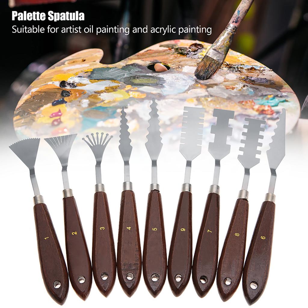 9PCS Professional Spatula Paint Mixture Scraper Set Artist Oil Painting Palette Knife