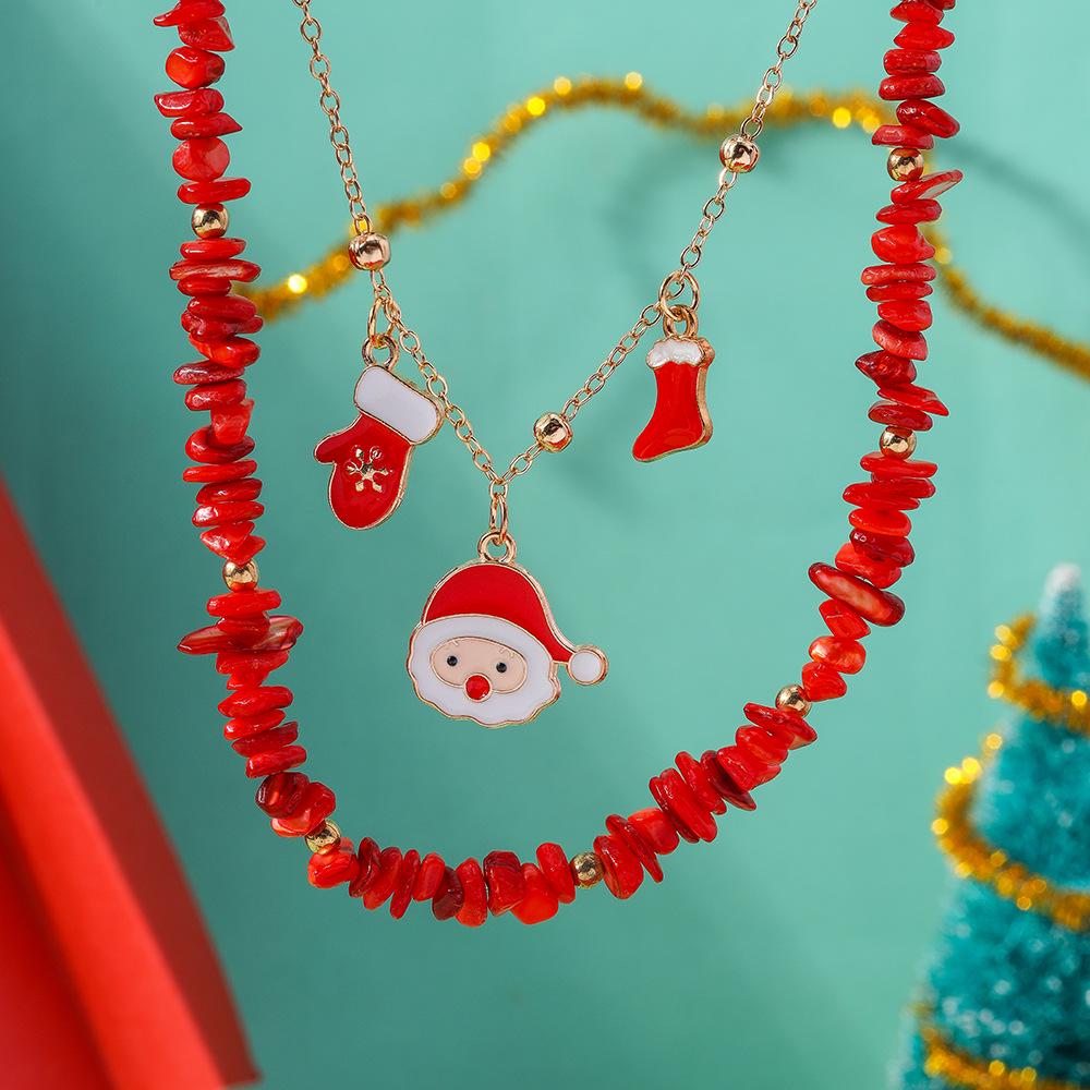 Christmas Turquoise Santa Multi-Layer Necklace Set - European & American Style Chokers for Women