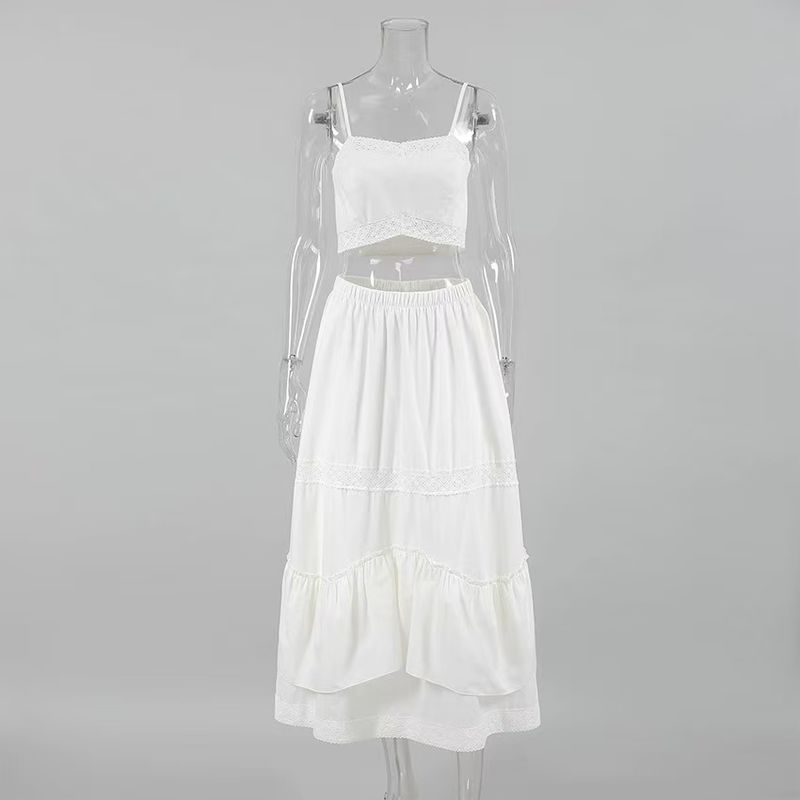 

Fashion Style New Vacation Sexy Sling Vest Skirt Two-piece Set Sexy Top and Skirt Set White L