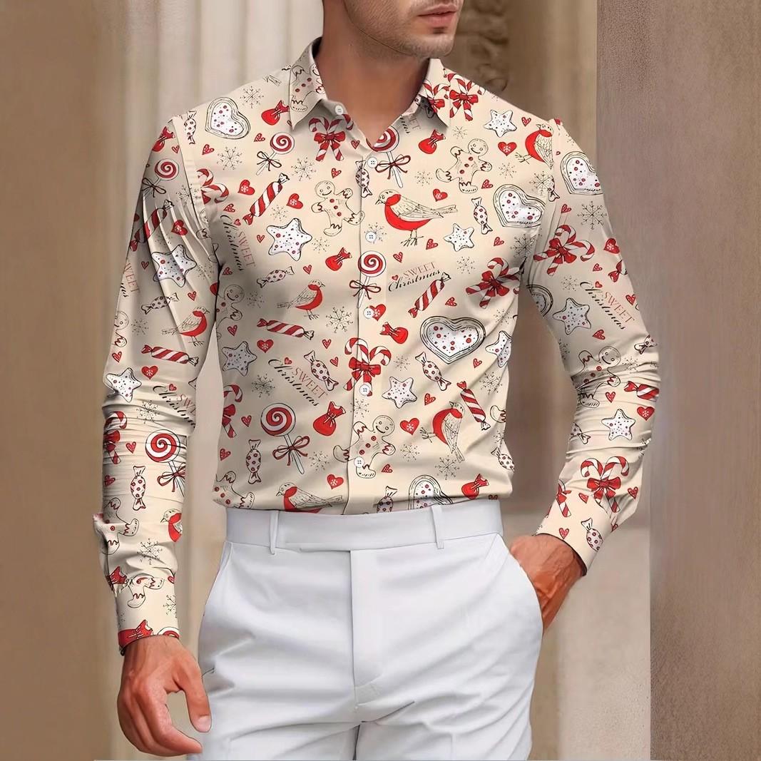 

Мужские рождественские рубашки с длинным рукавом и 3D цифровой печатью, повседневные топы для осени и зимы 4XL