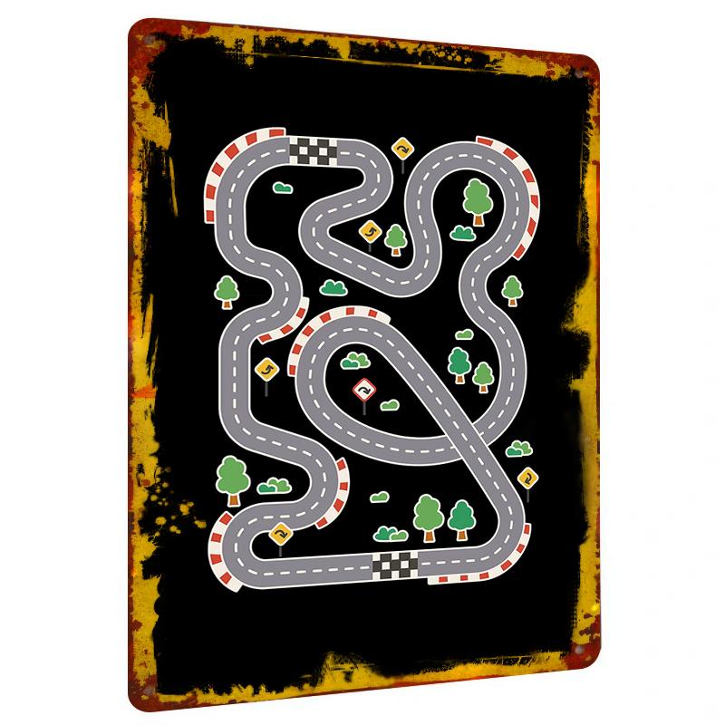 Creative Cartoon Race Track Metal Wall Art Kids Room Decor Vintage Home Decoration