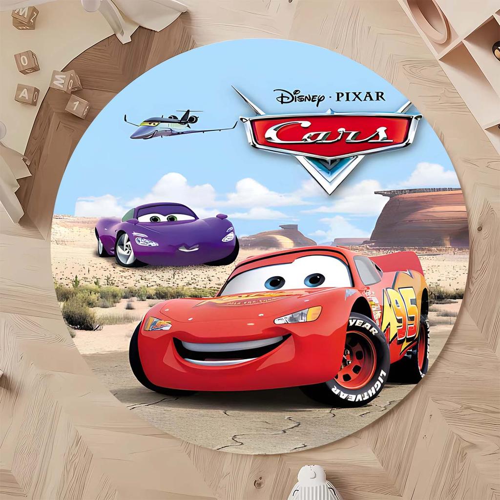 Tappeto Rotondo con Popolare Motivo Auto da Corsa Tappeto Circolare per Camera da Letto Bambini Tappetino Antiscivolo McQueen per Decorazione Casa