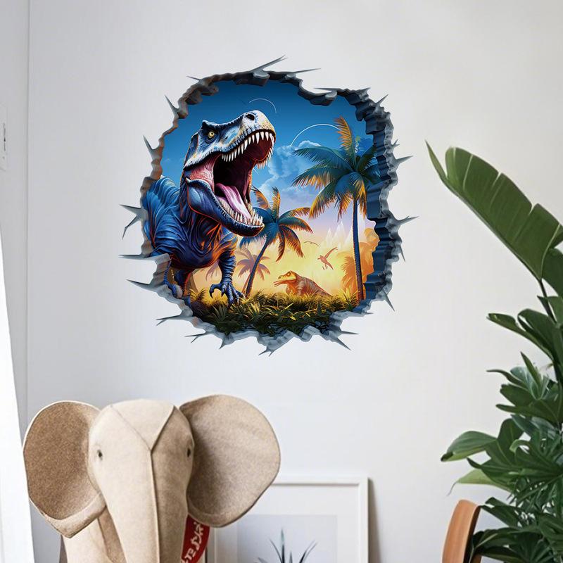 3D Dinosaurier Wandsticker für Kinderzimmer Kindergarten Schlafzimmer Wanddeko Wasserdichte Vinyl Toilettenaufkleber für Mülleimer Kreative Abziehbilder