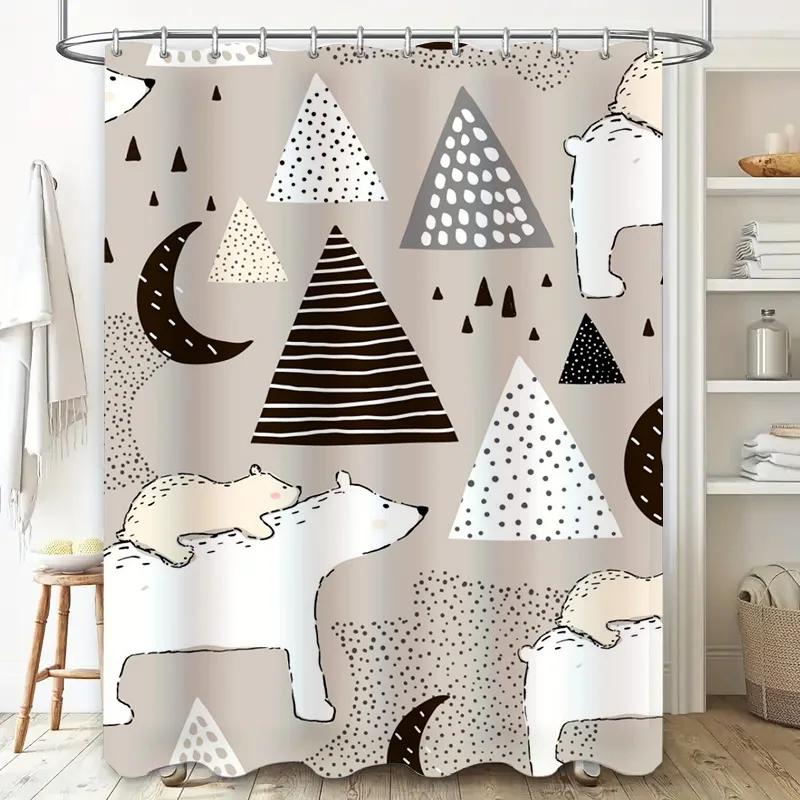 Cozy Bathroom Decor Shower Curtain Set with Moon Stars Forest Animal Print In Beige White Black Perfect for Your Home Bath or Gu
