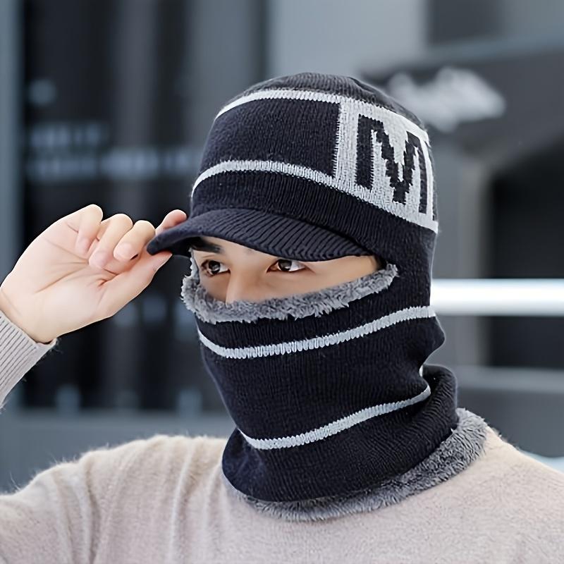 

Зимова в язана балаклава-шапка з інтегрованою флісовою підкладкою, вітрозахист, теплозахист вух, спортивна акрилова маска на все обличчя, для велоспорту темно-синього кольору