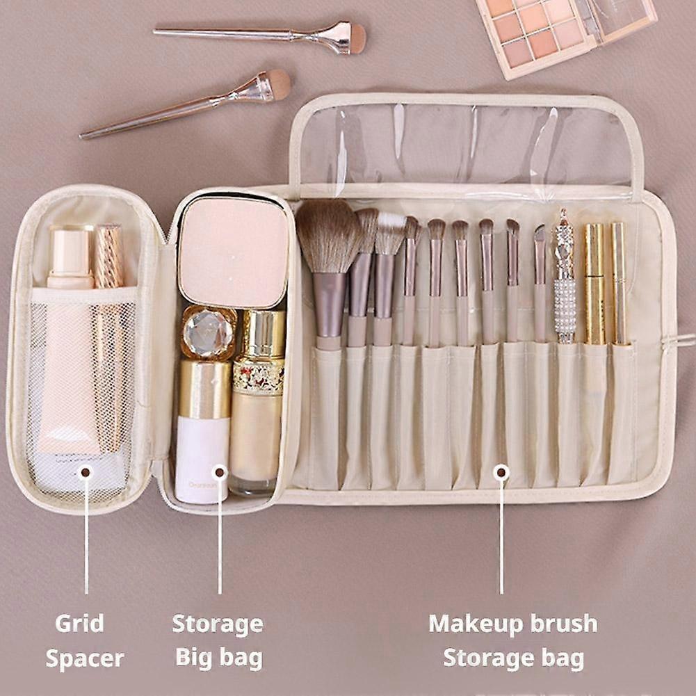 Professional Makeup Brush Roll, Waterproof PU Cosmetic Bag, Portable Foldable Travel Organizer for Brushes & Makeup Tools