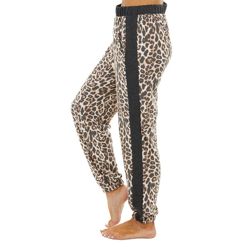 Women Spring Summer Casual Sport High-Waisted Elastic Waist Leopard Jogging Pants