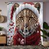 2pcs Set HD Leopard Decorative Curtain with Santa Hat Yellow Tie Digital Printed Curtain Home Decoration Style Decoration Liv