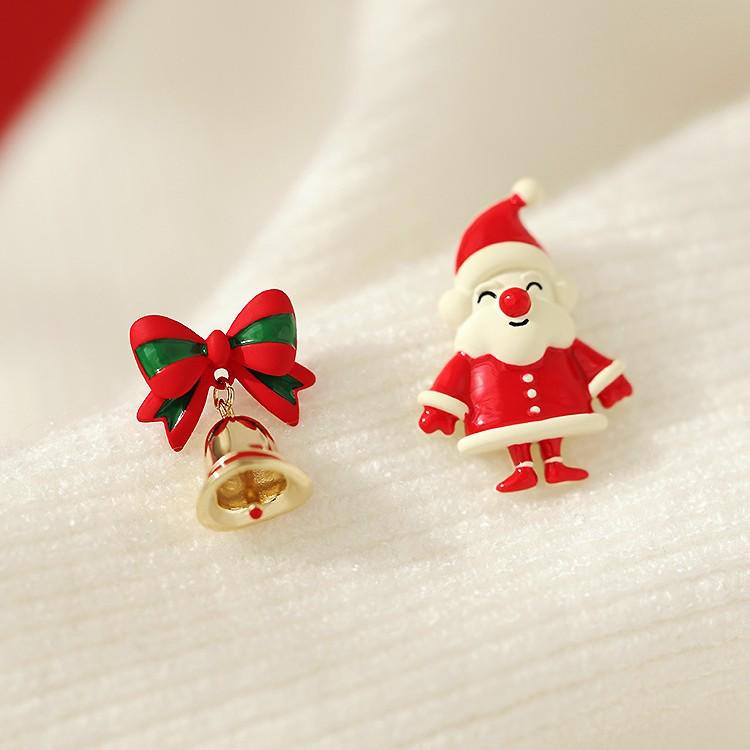 Silver Needle Oil Santa Bell Earrings: Autumn Winter Holiday Studs with High-End Flair.