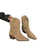 Retro Belt Buckle Suede Pleated Piled Boots Women's Autumn and Winter New V-mouth Wide Tube Thick Heel Fashion Boots