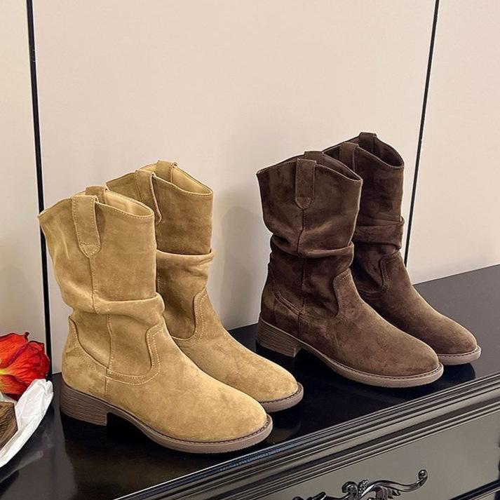 Maillard Martin Boots Women's 2025 Autumn and Winter New Super Fire Thick-soled Mid-tube Western Cowboy Short Boots Stacked Knight Boots