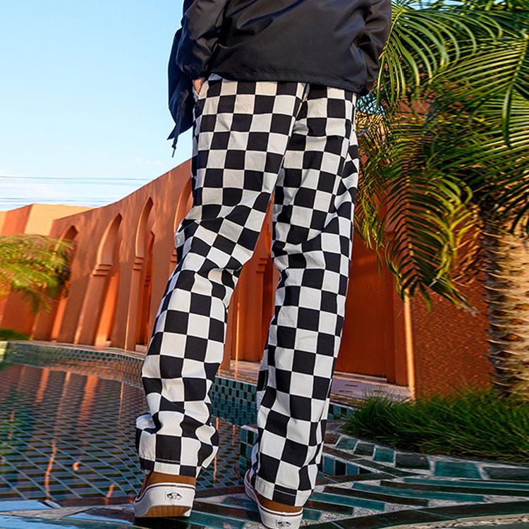Vans Black And White Plaid High-Waisted Casual Pants Men Bottoms Off-White VN0000ACKIG