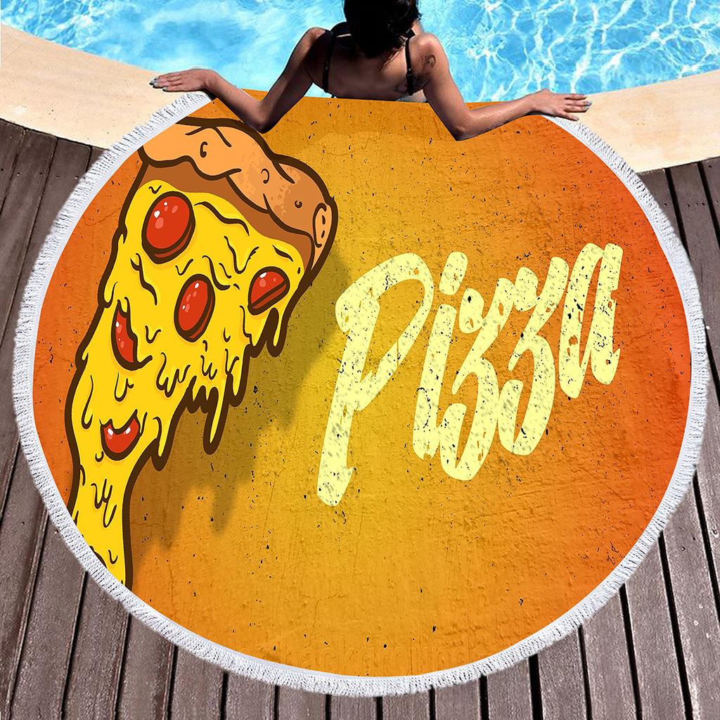Round Beach Towel Delicious Pizza Pattern Round Beach Blanket Large Lightweight Beach Towel Quick Dry Absorbent Soft Pool Towel