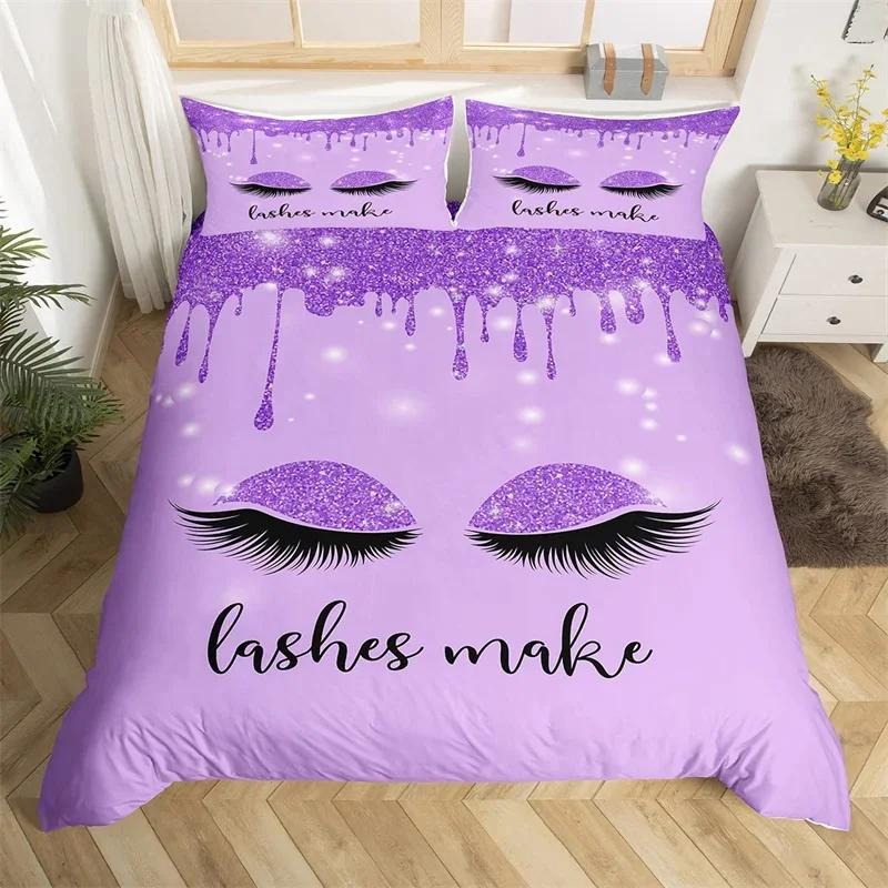 Smile Eyelash Duvet Cover Set Glitter Fragments Dreamy Twin Queen Bedding Set Microfiber Eyelashes Make Romantic Comforter Cover