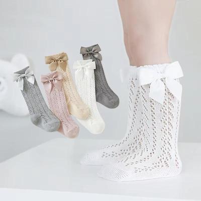 Sommer-Babysocken aus Netzstoff, süße Schleifen, Kniestrümpfe für Neugeborene, Mädchen, einfarbig, hohl, atmungsaktiv, Kinderstrümpfe