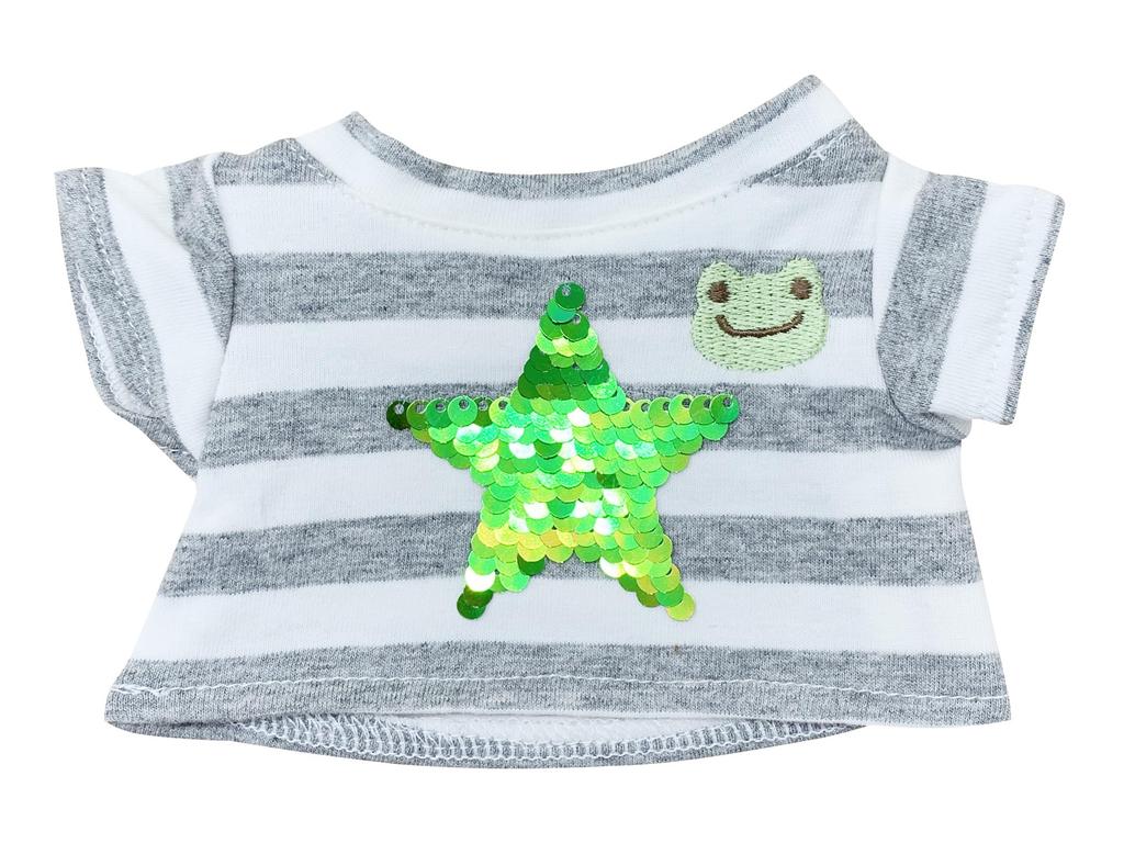 Pickles the Frog Plush Costume Dress-Up T-Shirt with Stripes, Sequins, and Stars for Bean Dolls (PZ43957-51)