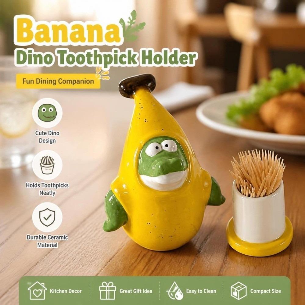 Cartoon Banana Dinosaur Toothpick Holder Cute Cotton Swab Tube Household Use