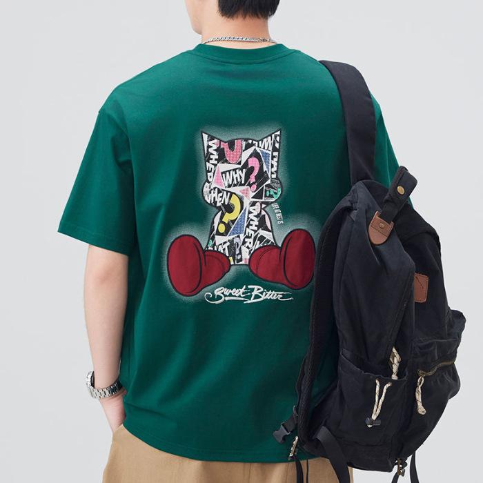 Мужская новая летняя свободная футболка с круглым вырезом и короткими рукавами, тонкая футболка с принтом 4XL зелёный