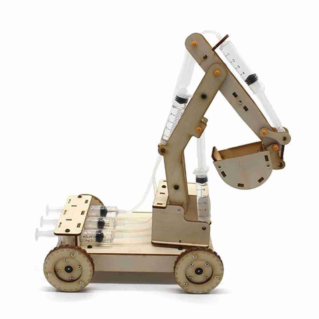 Manual DIY Model Toy Hydraulic Wooden Excavator Assembly Model Set Experiment Digger Mould(No.2