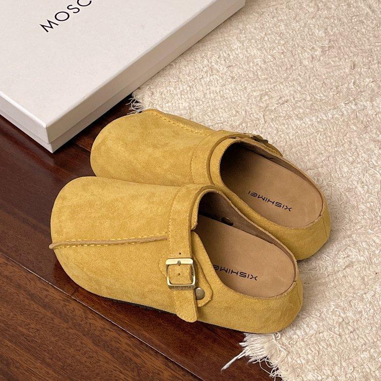 

Soft leather version~ thick-soled bag head half slippers women s 2025 spring new two-wear Boken shoes versatile Boken cool slippers 35