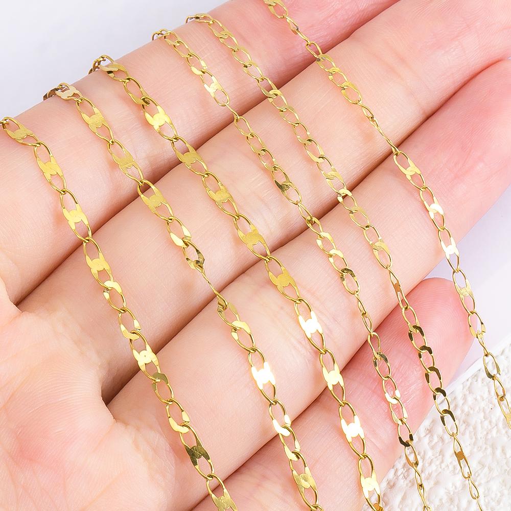 1Meter Stainless Steel Gold Color Flat Oval Filled Cable Chain for DIY Necklace Making Jewelry Making Findings Bracelet Supplies