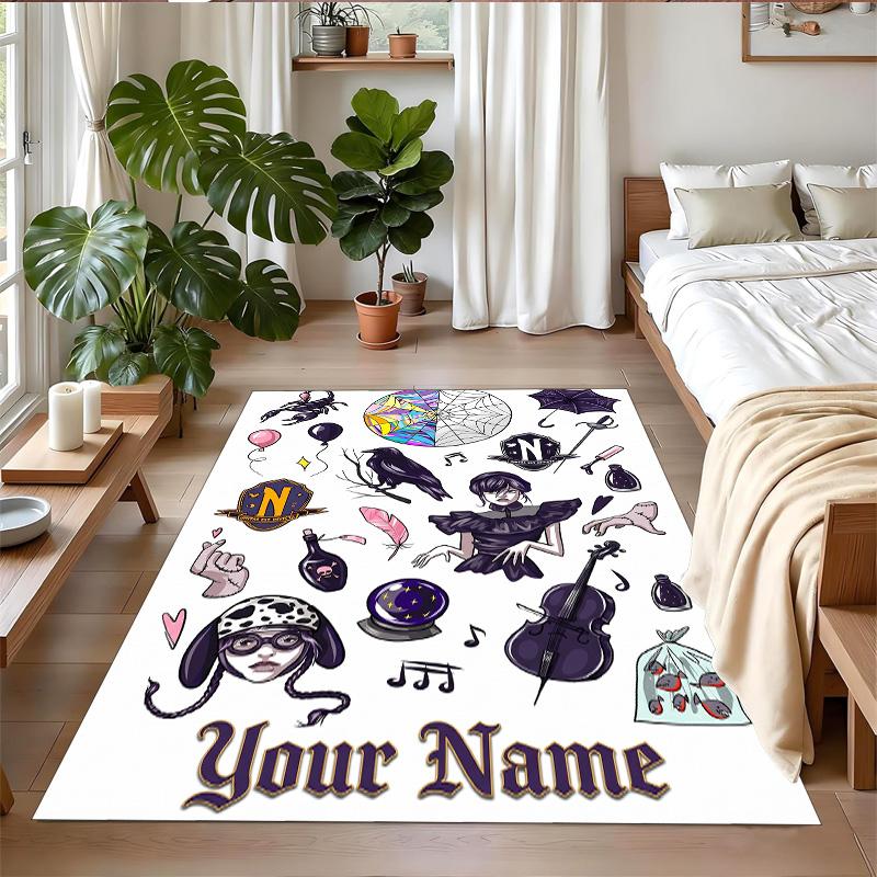 Crystal Velvet Rug Custom Name Text, Soft Non Slip Floor Mat Home DecorWednesday Addams