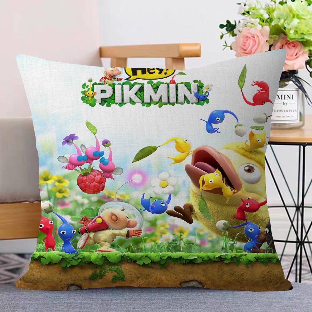 P-Pikmin Game Pillow Covers Cartoon Sofa Decorative Home Double-Sided Printing Short Plush Cute Cushion Cover
