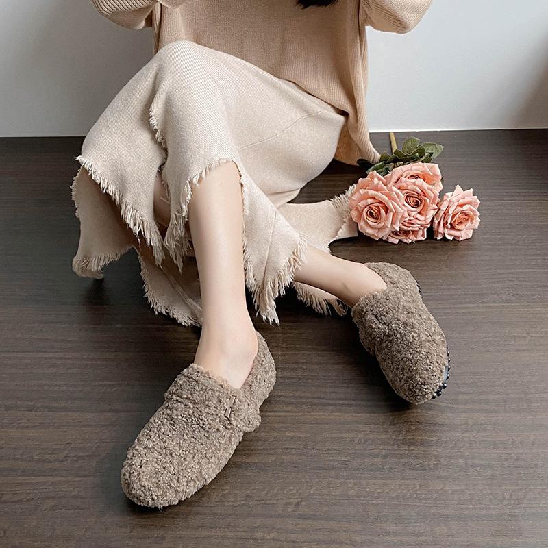 

Lamb wool shoes women s autumn and winter velvet outer wear cotton ladyshoes warm Boken single shoes women s 2025 new large size women s shoes 33 коричневий
