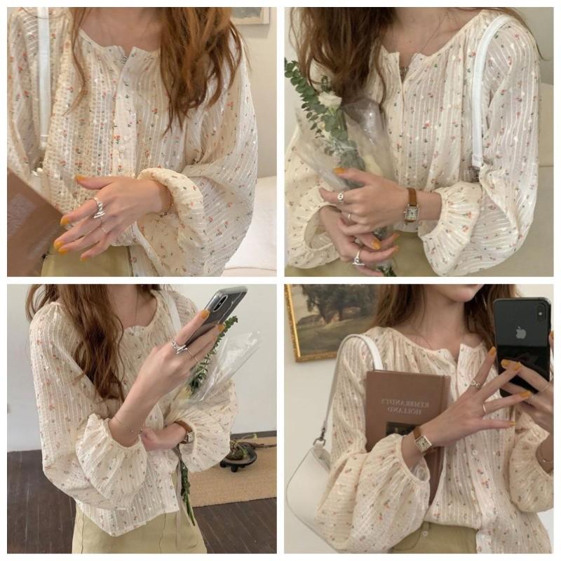 French Style Chic Floral Blouse for Women New Spring Summer Design Loose Fit Long Sleeve Casual Shirt