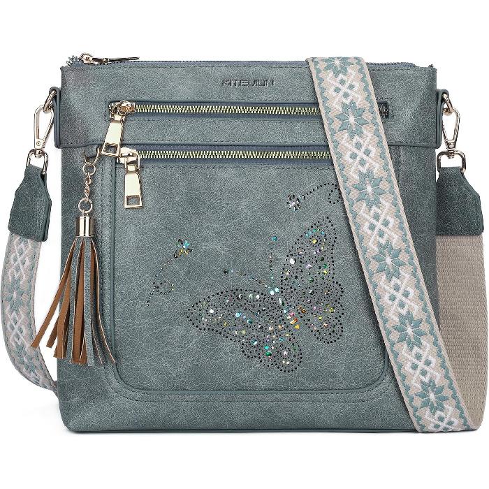 KITEVIUN Medium Crossbody Bags for Women, Butterfly Cut-out Sparkling Shoulder Handbag, Crossbody Purse with Tassel