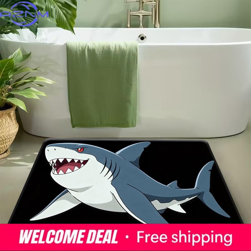 Cartoon Shark Print Non-Slip Doormat Soft Floor Mat