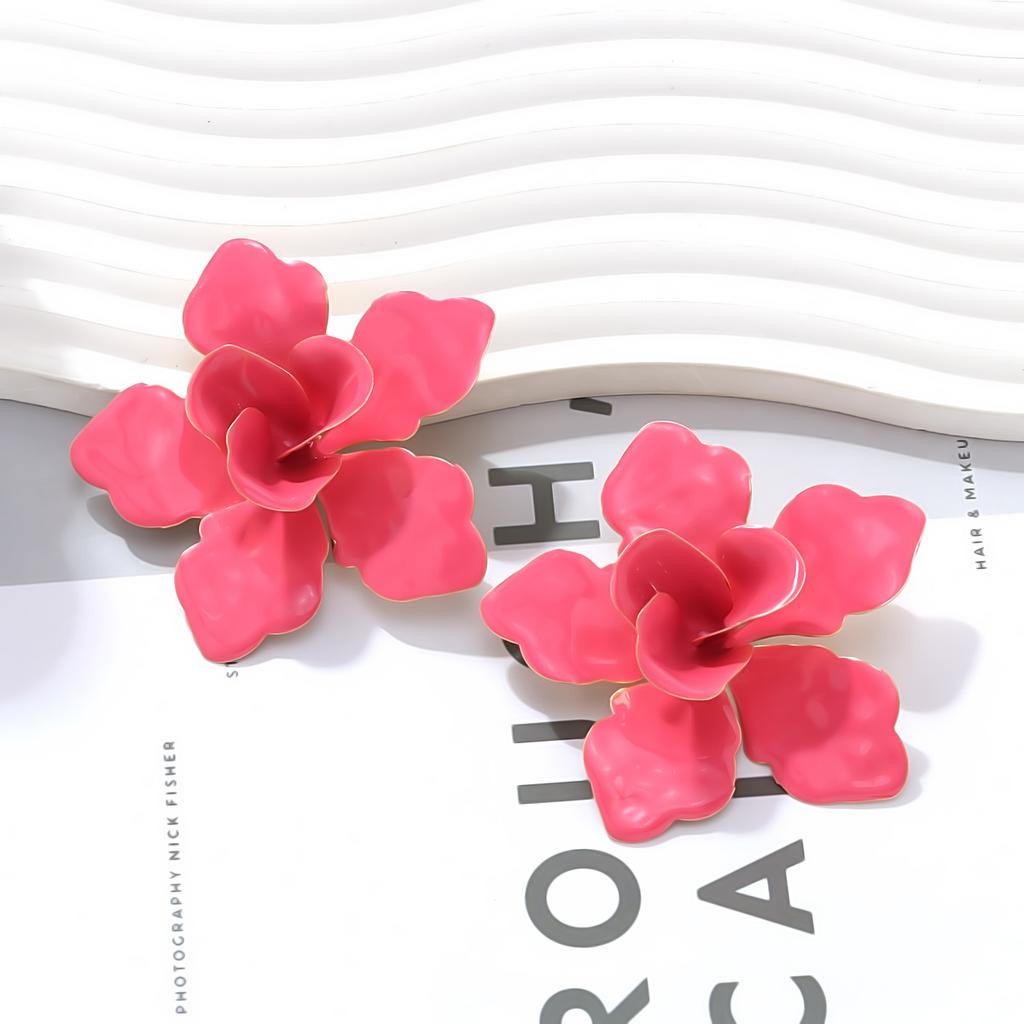 Exaggerate Oil Drop Flower Earrings for Women Luxury Design Stud Earrings Fashion Jewelry Accessories Party Wedding Gift