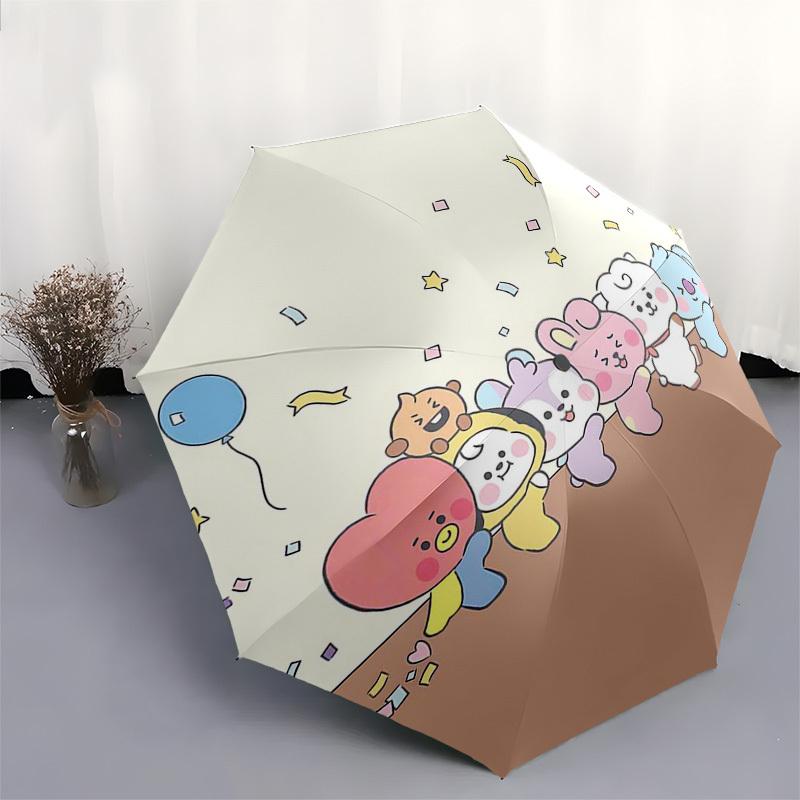 1pc BT21 Characters Outdoor Umbrella - Automatic Opening/Closing, Portable 3-Fold Design, 8-Rib Iron Frame, Perfect Gift for Fans, Travelers, Dai