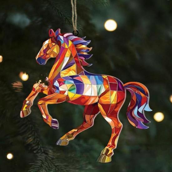 Car Pendant Colorful Horse Design Acrylic Pendant Expressive Silhouette Glossy Finish Fade Resistant Perfect Car Accessory