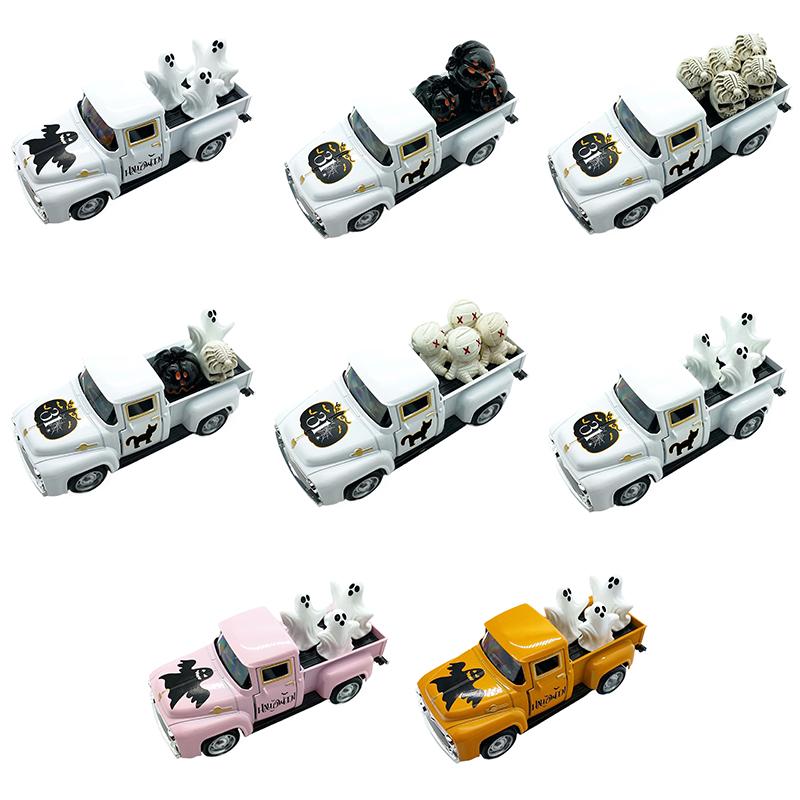 New Halloween Retro Truck Coffee Bar Decor, Mini Cute Farmhouse Style Halloween Metal Truck Decor Gifts, Vintage Diecast Model