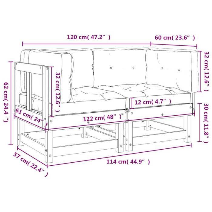 VidaXL Corner Sofas with Cushions 2 Pcs Grey Solid Pine Wood, Garden Sofa, Outdoor Sofa, Patio Sofa, 825452