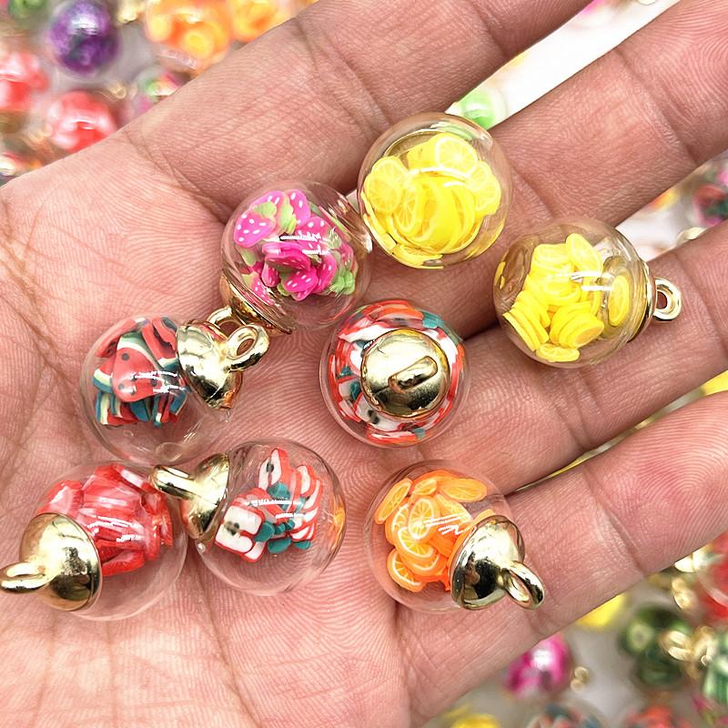 New 10pcs 16mm Colorful Transparent Ball Glass Polymer Clay Charms Pendant Find Hair Accessories Jewelry Charms Earring