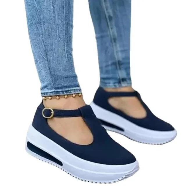 Fashion Womens Shoes Fashion Large Size Casual Shoes Spring Platform Round Toe Loafers Women Buckle Wedge Women's Shoes Zapatillas Mujer