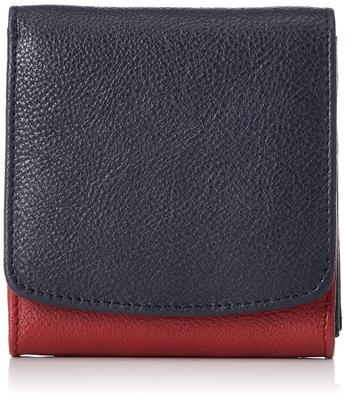 Peaks Peak Bifold Cowhide Combination Red and Navy Women's Wallet, Leather, Colors,