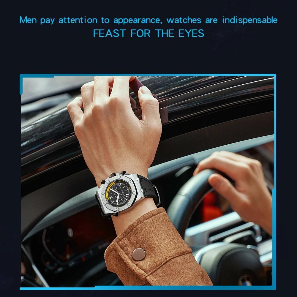 SANDA Royal Fashion Lässige Herrenuhren Großes Zifferblatt Schwarz Silikon Quarz Armbanduhr Klassische Herrenuhr