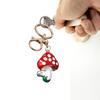 Zinc Alloy Keychain Pendant, Dripping Process Key Ring with Imitation Pearl Cartoon Mushroom Shape, Multiple Colors Bag Charm