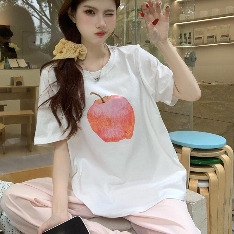 

Plus Size Women s Summer Apple Print T-shirt, Tulip Skirt & Wide-Leg Pants Set L