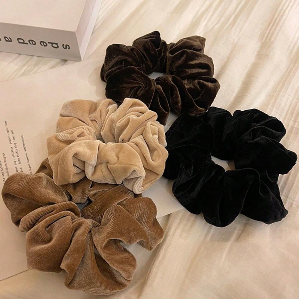 1pc Women's 6.5in Premium Satin Scrunchies Hair Ties, Black, White, Khaki, Brown, Elegant, Versatile, Minimalist, Solid Color