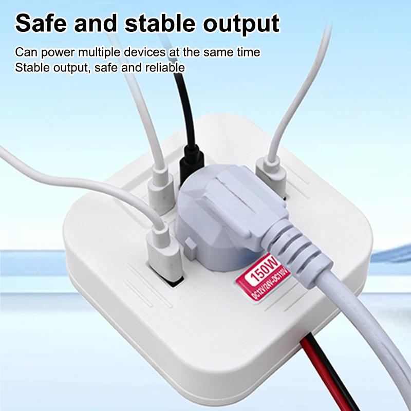 150W Car Power Inverter With Usb C Fast Charging Ac Outlets Fireproof Abs Shell For Road Trips Charging Multiple Electronics