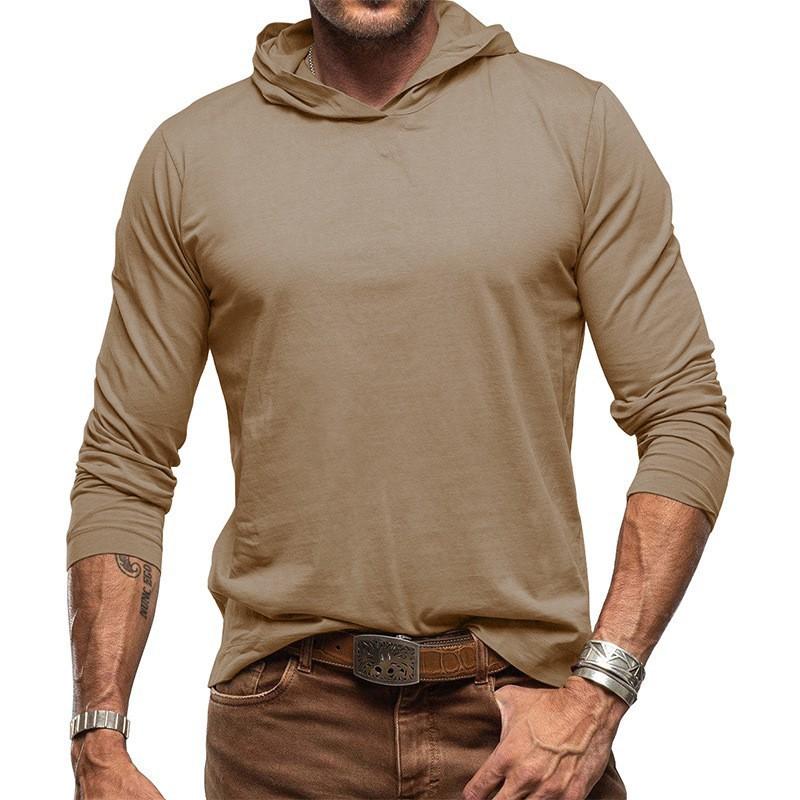 Phoca largha Heren ademend casual hooded shirt met lange mouwen katoenen lichtgewicht hooded shirt voor mannen zacht comfortabel slank T-shirt effen werk pullover top S kaki