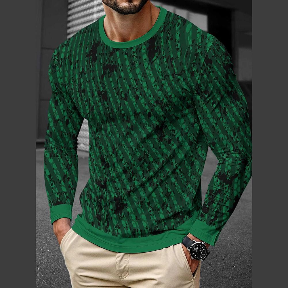 Men's 3D Printed Long Sleeve Pullover T-shirt Crew Neck Casual Sports Top